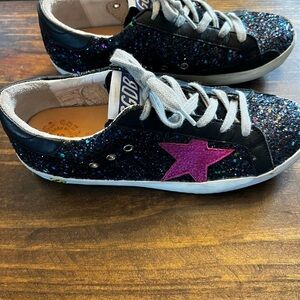 Golden Goose Glitter Sneakers with Purple Star